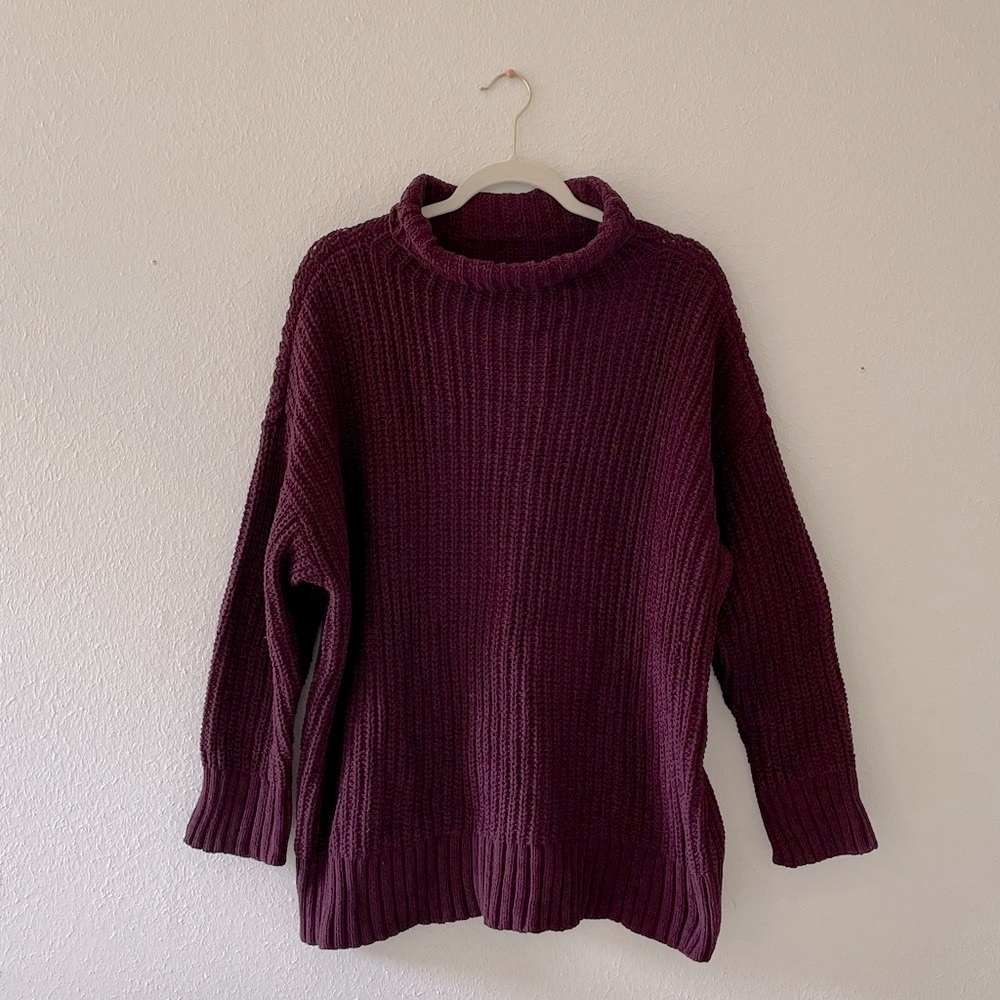 Aerie Oversized Rib Sweater Mockneck Turtleneck Plum